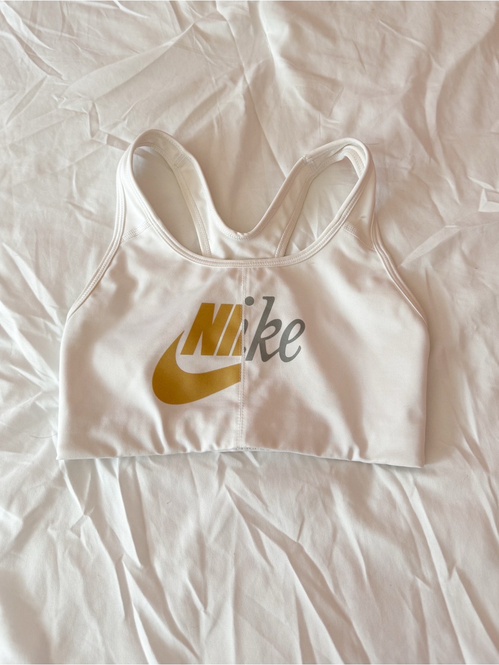 Nike White Gold And Silver Logo Sports Bra Size XS